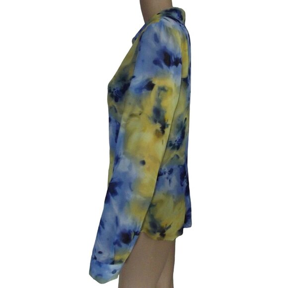 Evan Picone Shirt Tank Set Womens Sz12 Blouse Blue Yellow Button watercolor 2-pc - Picture 7 of 10